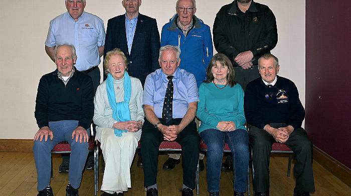 At the Dúchas Clonakilty Heritage lecture at the Clonakilty GAA pavilion on Thursday were front (from left): Michael O’Mahony (Dúchas Clonakilty Heritage), Noreen Minihan (Dúchas Clonakilty Heritage), Jim Crowley (Courtmacsherry RNLI), Marian O’Leary (Dúchas Clonakilty Heritage) and Diarmuid O’Mahony (Courtmacsherry RNLI). Back (from left): Micheál Hurley (Courtmacsherry RNLI), Tim Feen (Dúchas Clonakilty Heritage), Michael O’Sullivan (Dúchas Clonakilty Heritage) and Niall Ferns (Irish Coast Guard).   (Photo: Martin Walsh)