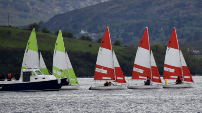 Team SCC1 coming off the start line in the final versus Skibbereen Community School on Sunday in Bantry Bay.