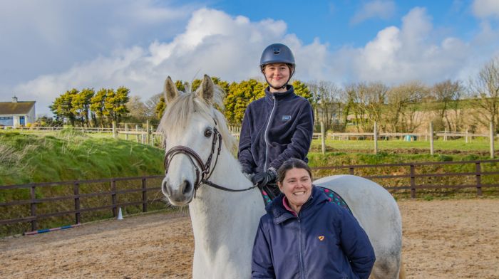 Sinead O'Regan from Barryroe with her mother Claire and her pony Alannah’s Rambler. Twelve-year-old Sinead went to the Windsor International Horse Show where she acquitted herself well against seasoned competitors and finished a respectable fourth place in her class.  (Photo: Gearoid Holland)