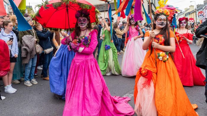 The annual Ballydehob Jazz Festival’s New Orleans style funeral took place in front of thousands of spectators who had assembled on Main Street to watch the procession make its way through Ballydehob.  (Photo: Andy Gibson)