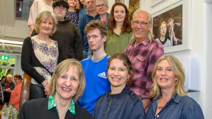 Art lecturers Caroline Smith, Julia Pallone and Jane Skovgard with their students at the opening of the Expressions art exhibition by level five and level six students at Kinsale Campus.  The exhibition will run until May 17th at the campus. (Photo: John Allen)