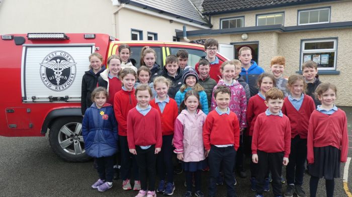 Pupils from Dreeny National School welcomed the West Cork Rapid Response to their school as part of their Mayday celebrations.