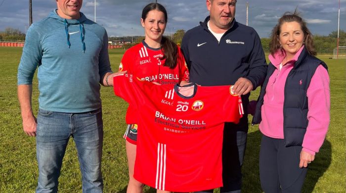 Brian O'Neill of Electrical Services sponsored a new set of jerseys for the O’Donovan Rossa U14 girls’ team. At the jersey presentation were (from left): Trevor Hegarty (chairperson), Grace O’Neill (U14 captain), Brian O’Neill and Gillian O'Neill.