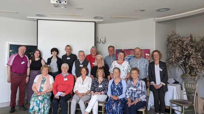 At the recent agm of West Cork Toastmasters, held in the Celtic Ross Hotel in Rosscarbery, were (front, from left): Tess White, Paddy French, incoming president Maura McCabe, Siobhán Cronin, Mary O'Callaghan and outgoing president Audrey Harris. Back (from left): Billy Barry, Rebecca Hayes, Geraldine Collins, Peter Shanley, Donal Barry, Declan Kavanagh, Anne O'Mahony, Alun Rees, Rachel O'Neill, Clive Salter and Celine Jackson. The group, which builds confidence in public speaking, meets every second Saturday morning at 11am.