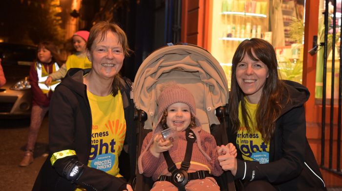 All smiles at the recent Darkness into Light event in Clonakilty were (from left): Joan Donegan, Sophie Rose Healy and Diane Wisdom.  (Photo: Martin Walsh)