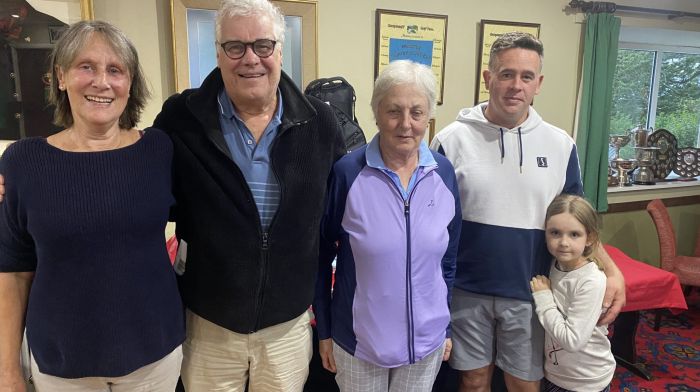 Scamble winners at Glengarriff Golf Club were (from left): Barbara Westring (sponsor), Robin and Mary Reeves with John and Allison Tobin.