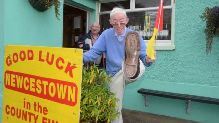 Cornie was a real character behind the bar at O'Mahony's – here he is supporting Newcestown in the PIHC final against Valley Rovers in 2015, showing off his 1961 Lee boot company hobnail boots.