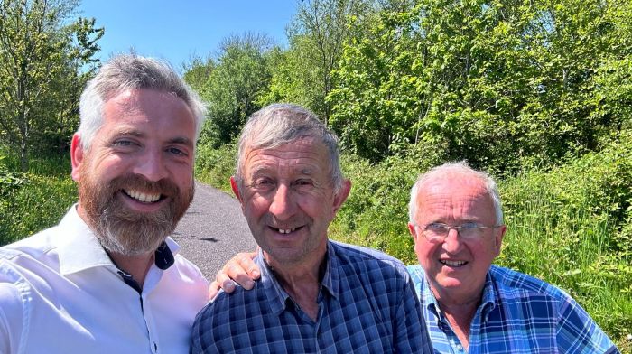 Deputy Christopher O’Sullivan with Tidy Towns members Mike Deasy and John Loughnan at the opening of the new Gallanes Amenity Area in Clonakilty. Mike and John were part of the original team that planted the land back in 2013.