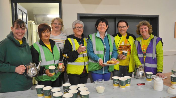 Volunteers who organised and helped out during the Skibbereen Darkness Into Light walk from left,
Claire Fitzgerald, Jackie McCarthy, Mary Margaret Fitzgerald, Renee O'Mahony, Helen Dempsey, Martina Courtney and Mary Jacinta Casey. (Photo: Anne Minihane)