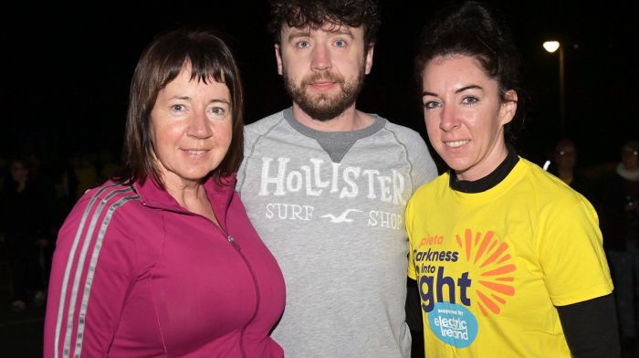 Locals (from left): Sheila, Sean and Sinead O’Regan at the Darkness into Light event in Clonakilty.  (Photo: Martin Walsh)