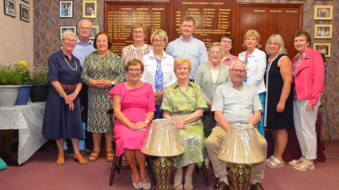 Jacinta Kehily (front row) president of Curraghcrowley Bridge Club presenting her prize to winners Margaret and Jerry O'Flynn. Back (from left): Noreen Hurley, Eddie Moloney, Eileen O'Donovan, Maria Farrell, Vera Chambers, Jerry O'Mahony, Maisie Culbert, Mary Coffey, Lucia Murphy, Margaret Ryan and Marie Holland.