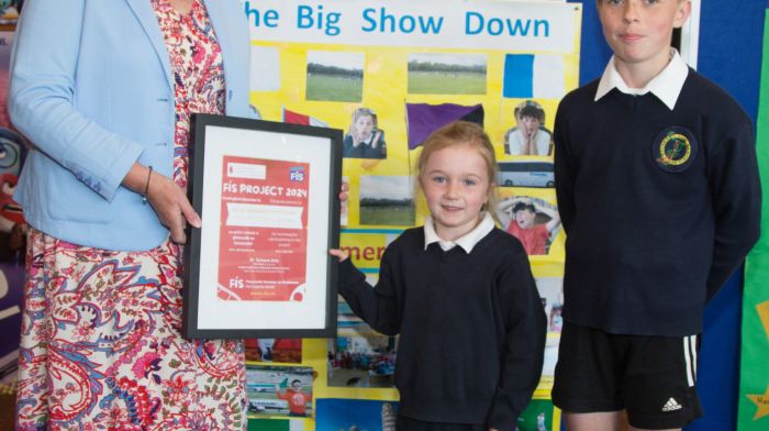 ‘The Big Show down’ and ‘Summer holidays’ films screened in Bantry Cinemax – pupils Jack Buttimer and Robin Buston from Togher NS accepting their award for ‘Best Film Editing’ from Dr.Dympna Daly, Director, West Cork Education Support Centre. Photo Adrian Cronin