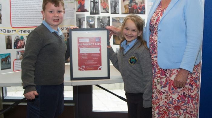 ‘The things we do’; ‘Tales of Mischief’ and ‘Crime Stories’ films screened in Bantry Cinemax – pupils Aoife Cronin and James O’Mahony from Kealkil NS accepting their award for ‘Best Creative environment’ from Dr.Dympna Daly, Director, West Cork Education Support Centre