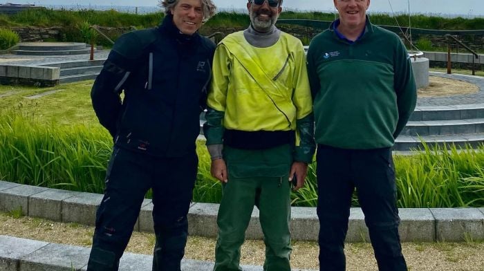 Comedian John Bishop and kayaker Felipe Behrens from Florida both visited the Old Head Signal Tower last week where they were shown around by committee member Jon Hynes.