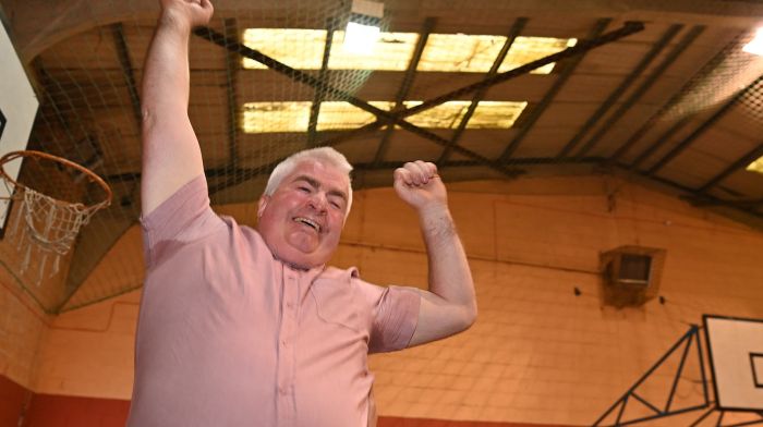 Finbarr Harrington celebrates his election to the constituency of Bantry- West Cork LEA at the count centre in Clonakilty.  Photo: Martin Walsh.