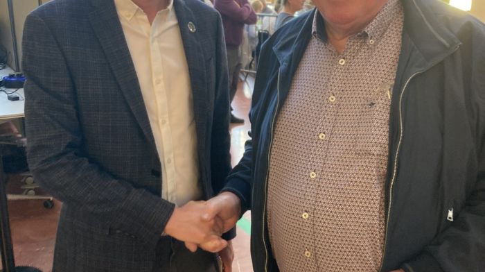 Newly elected Independent councillors, Ben Dalton O'Sullivan (Carrigaline) and Martin Coughlan ( Macroom) at the count in County Hall