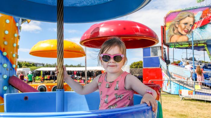 Clonakilty, Cork, Ireland. 09th June, 2024. Alannah O'Donovan (4) from Rosscarbery takes a ride on a carousel at the annual agricultural show that was held in Clonakilty, Co. Cork. - Picture David Creedon