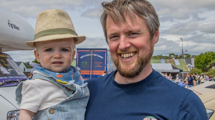 “His first show,” (L to R) Caelan McCarthy and his father Kenny McCarthy from Glandore, attending Clonakilty Show.