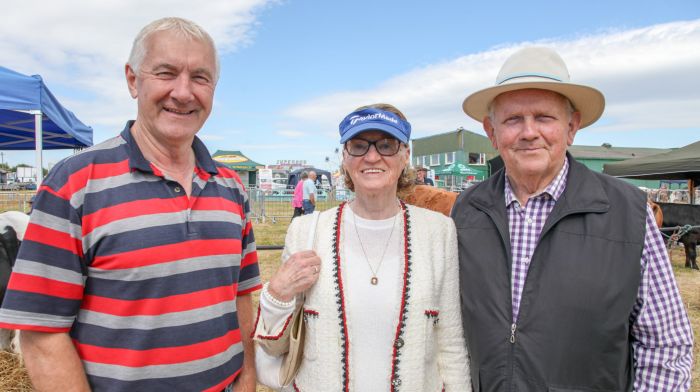 Clonakilty, Cork, Ireland. 09th June, 2024. John Cahalane from Castlehaven with Claire and Brendan Kehane from Barryroe at the annual agricultural show that was held in Clonakilty, Co. Cork. - Picture David Creedon