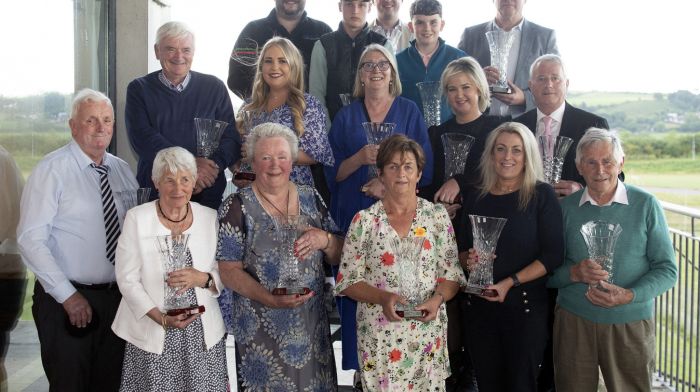 Award recipients at the Clonakilty Mayoral Awards that took place at the Clonakilty GAA Complex in Ahamilla last week where individuals and business people were honoured for their contribution to Clonakilty.  Back row (left to right): Niall O’Riordan (Clonakilty Macra), Tom Whooley (Soccer), Owen Scally (Supervalu), Odhran Scully (Badminton) and Robert Walsh (Walsh Print & Graphics) Second row (left to right): Finbarr O’Donovan (Community), Audrey Scally (Supervalu), Carol Barrett (Dunmore House Hotel), Mary Scegauskas (Dog Grooming) and Diarmuid O’Sullivan (Irish Yogurts).  Front (left to right): Ger O’Driscoll (Ring Rowing Club), Claire Ryan (St. Joseph’s Workshop), Margaret Daly (Fundraising for Cancer Services), Therese Hayes (Clonakilty Daffodil Day), Oonagh Croke-O’Donoghue (Clonakilty Playground Committee) and Pat Joe Harrington (Galley Flash Rowing Club).   Photo: Martin Walsh.