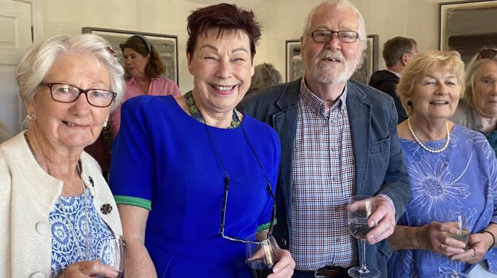 Lal Thompson, Helen Collins, Coílín Murray and Rachel O'Keeffe, all founding members of the West Cork Arts Centre at North Street, Skibbereen, attending an exhibition by Coílín and Ian Humphreys at the Cnoc Buí gallery in Union Hall.