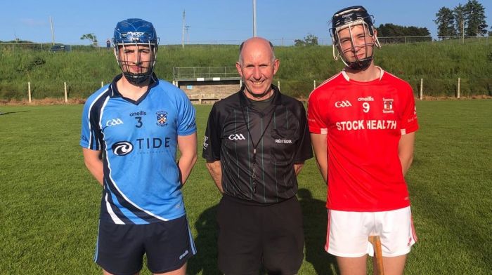 Barryroe captain Ciaran O'Regan and Ballinascarthy captain Eoin O'Driscoll in for the toss with referee Michael Collins ahead of the recent league game of hurling.