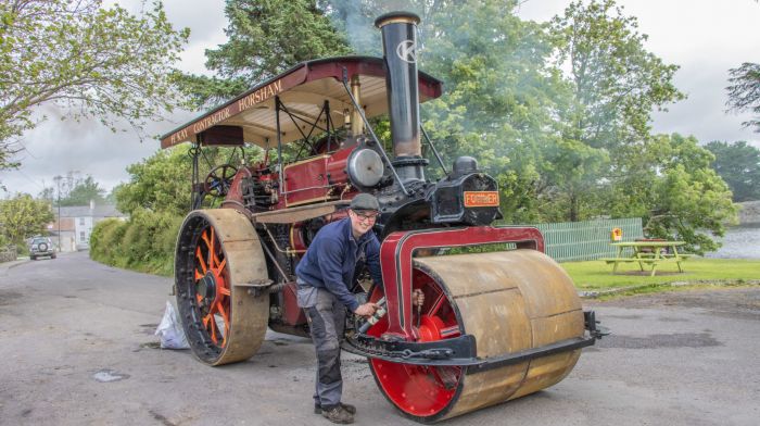 Jack Synnott greasing the 1929 Fowler road roller on day one of the Celtic Steamers run from Ballydehob to Kinsale which was held in aid of the RNLI and the the charity Rainbow Club Cork.  (Photo: Gearoid Holland)