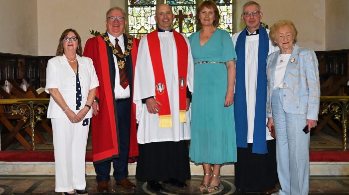 Reverend Kingsley Sutton, who celebrated his twenty-fifth anniversary of his ordination to the priesthood at Kilgarriffe Church, Clonakilty last Sunday with (from left): Rose Hinchy, Chris Hinchy (mayor of Clonakilty), Daphne Sutton, Gordon Coombes (diocesan reader) and Noreen Minihan. (Photo: Martin Walsh)