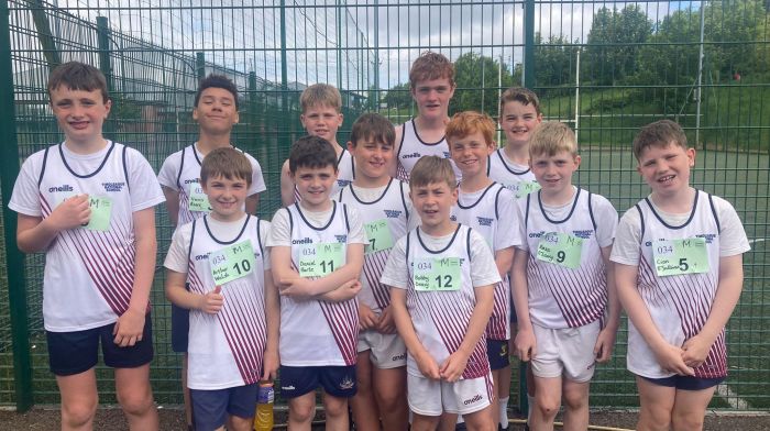 Timoleague National School’s boys’ team that competed at the Cork City Sports included (back, from left): Jack Harte, Travis Asare, Darragh O'Sullivan, Daniel Keohane and Donncha Deasy. Front (from left): Arthur Walsh, Daniel Harte, Mikey Deasy, Bobby Deasy, Rian Daly, Ross O'Leary and Cian O'Sullivan.