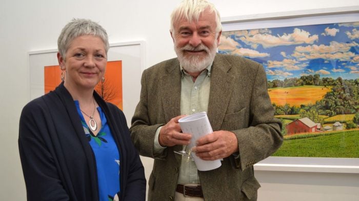 Paul Finucane of Cnoc Buí Arts and Community Centre, Union Hall pictured with Ann Davoren, Director Uillinn West Cork Arts Centre in Skibbereen after he opened the Annual Members and Friends Exhibiton at Uillinn last weekend. Photo; Anne Minihane.
