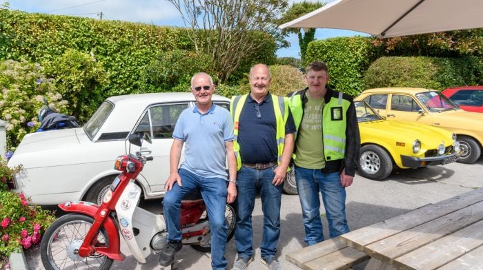 Mervin Coombes (Ballinascarthy) Jim O'Sullivan (Lyre) and Kenneth Deane (Lyre) all took part in the Lyre tractor, car, truck and motorcycle run which was in aid of Cancer Connect – West Cork and Knockskeagh National School astro turf fundraiser. 
Picture: David Patterson, Tractor Run – Cork