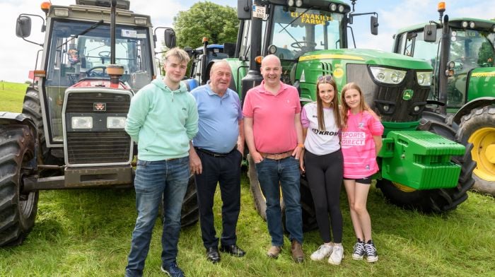 Daniel Seaman, Tom Deane, Ger Seaman, Milly Seaman and Andre Deane (all Bandon) all took part in the Lyre tractor, car, truck and motorcycle run which was in aid of Cancer Connect – West Cork and Knockskeagh National School astro turf fundraiser. 
Picture: David Patterson, Tractor Run – Cork