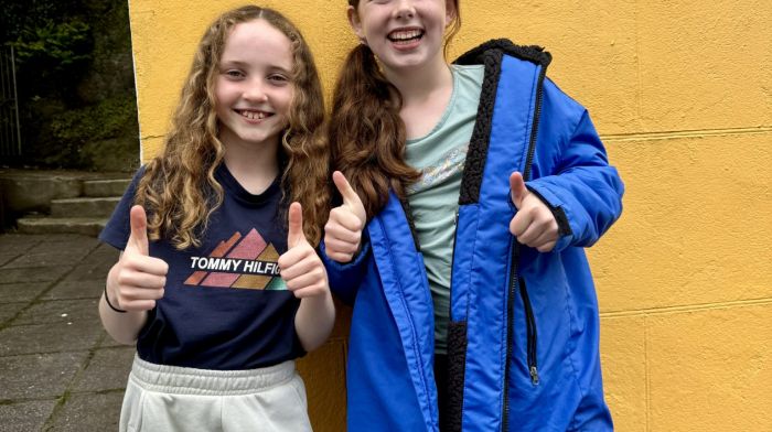 Una O’Donovan and Alannah Crowley, both from Leap, were all thumbs up after taking part in Glandore Harbour Yacht Club’s open day on Saturday and going sailing for the very first time. The sailing club offered free 1.5 hour sailing sessions on Topaz dinghies, Squibs and Dragons to try and introduce more people to the sport.