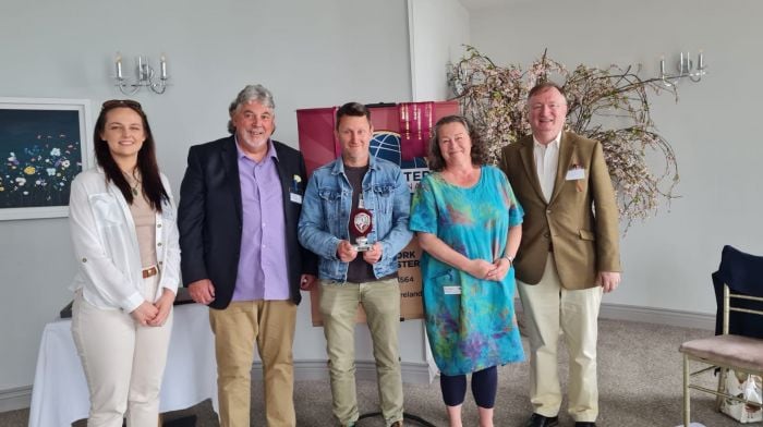 The entrants in the Tall Tales competition at West Cork Toastmasters were (from left): Caroline O'Donnell, Declan Kavanagh, Ronan Brady (winner), Rachel O'Neill and Billy Barry. The competition was held in the Celtic Ross Hotel in Rosscarbery.