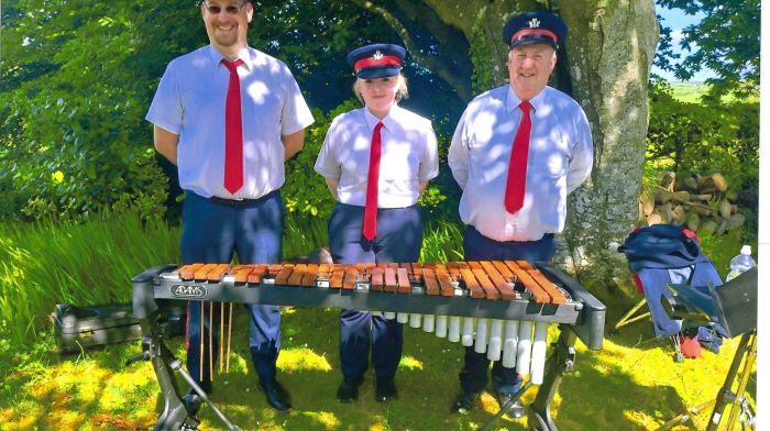 Members of St Fachtna’s Silver Band at Liss Ard with their new xylophone are (from left):Ewan Robb (chairperson), Amie O’Driscoll (xylophone player) and Pat O’Driscoll (band master). The band’s funds are mainly used to pay off a substantial debt on their refurbished band hall with little left to buy new instruments.  Last year Amie set up a GoFundMe page and raised €2,000 to buy the new xylophone. The band expressed thanks to all those who supported the fund.  New members are always welcome to join and tuition is available.