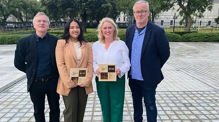 Mark Collins (county architect), Anisha Yuhhi (graduate architect), Yvonne O’Driscoll (assistant architect) and William Smyth (senior architect) at the RIAI awards in Dublin where Kinsale Library picked up an award.