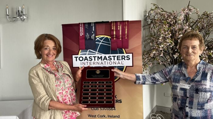 Maura McCabe (left) was awarded the president's award by West Cork Toastmasters club president Audrey Harris (right) at the recent meeting. Maura was awarded the accolade for services to the club over the previous twelve months.