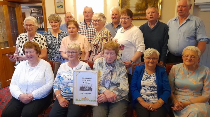 Inch School Dunmanway was established in 1923 and closed in 1969. Recently, a group of past pupils held a reunion in the Parkway Hotel and enjoyed a night reminiscing about their school days.