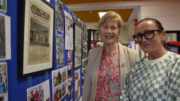 Kathleen O'Regan and Ann O'Donovan at Skibbereen Library for the Carbery Show 2024 launch, the library is hosting a photographic exhibition of the Show down through the years. Photo; Anne Minihane.