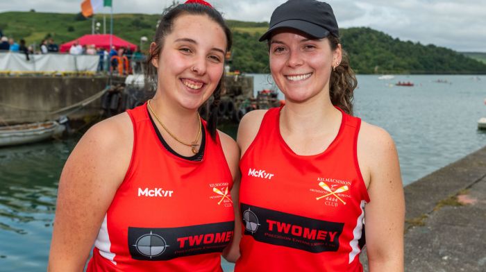 At the South West Coastal Rowing Championship Regatta in Union Hall were Maeve Slattery and Ciara Weldon from Kilmacsimon Rowing Club and, left, the U12's Girls' Rosscarbery crew of Cox Therese Lawlor; Chloe and Sophie Dullea; Amy Harte and Ruth Duffy. (Photos: Andy Gibson)