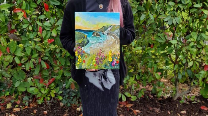 Talented young local artist Andrea Murphy at the Innishannon Gardens and Galleries festival.