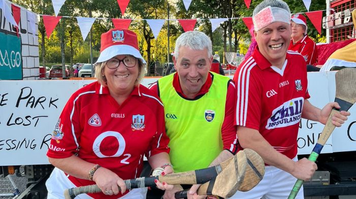 The Fine Gael team were in Cork colours at the Fancy Dress Parade in Bandon last Saturday night:  Cllr Marie O’Sullivan, Senator Tim Lombard, and Cllr John Michael Foley.