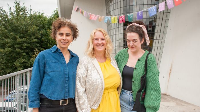 At the opening reception of the 26th West Cork Literary Festival were (from left):  Palestinian author Adania Shibli, West Cork Literary Festival director Eimear O’Herlihy and writer and activist Maeve Higgins. (Photo: Karlis Dzjamko)