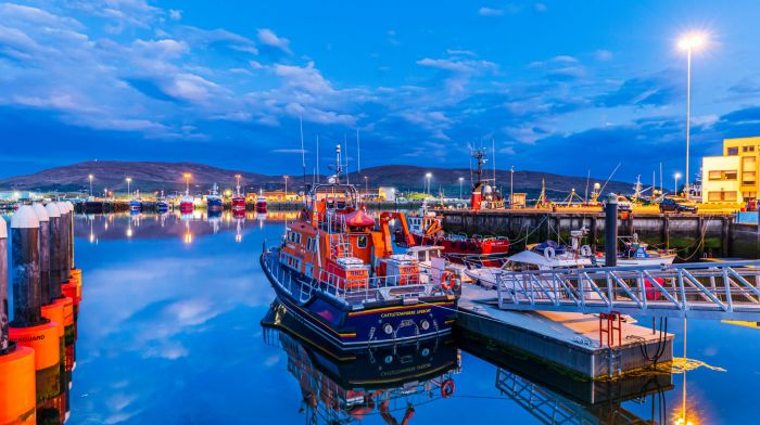 The Castletownbere RNLI Lifeboat and the SuperValu by night. (Photo: Anne Marie Cronin)