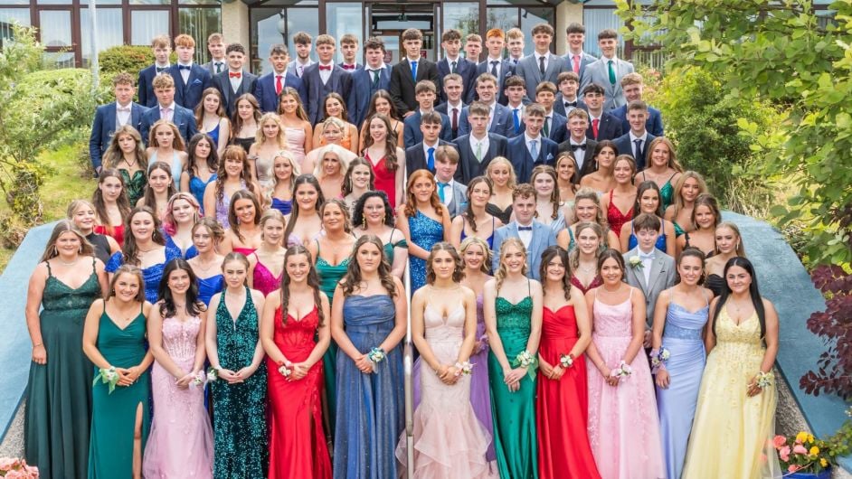 Students of Scoil Phobail Bhéara, Castletownbere, class of 2024, ready to celebrate their Debs.  (Photo: Anne Marie Cronin)