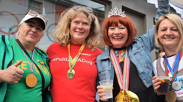 Zana Dunauskiene, Frances O'Donovan, Nicola McCarthy and Jo Veasey at the Skibbereen Arts Festival’s Olympic Street Party. (Photo: Anne Minihane)