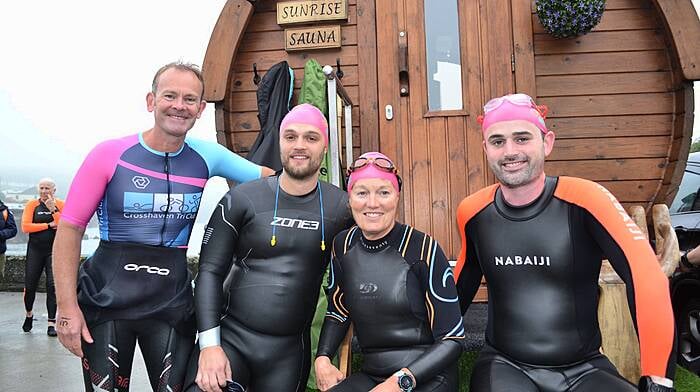 Darren Hobbs (Crosshaven), Josh Pinkham (Clonakilty), Orla Callender (Dublin) and Johnny Lingwood (Baltimore) taking part in the Tri na Móna at Tragumna and which was organised by the West Cork Triathlon Club.  (Photo: Anne Minihane)