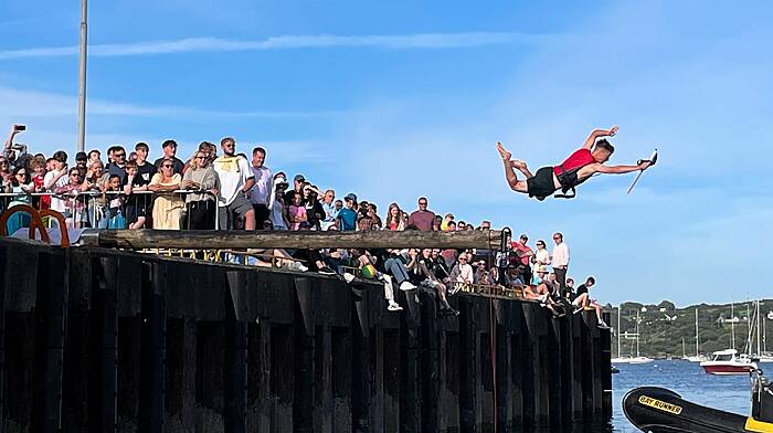 Daniel Copithorne was the winner of the Greasy Pole competition on Saturday evening during the events of the 140th Schull Regatta.