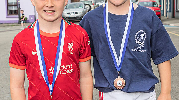 Robbie and Danny O’Callaghan with their medals for winning the best fisherman’s knot at Castletownbere Festival of the Sea.  (Photo: Anne Marie Cronin)