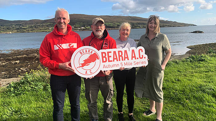 At the launch of the Beara AC 5 Mile Autumn Race Series were (from left) Mark Gallagher from Eyeries, Gerard Harrington from Glengarriff, Carol Hurley, a representative for Bere Island, and Rachel Southgate from Allihies.